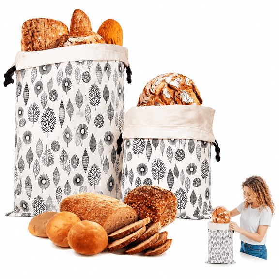 2 Pack Reusable Natural Cotton Beeswax Bread Storage Bags, Airtight Food Pouches for Refrigerator and Freezer