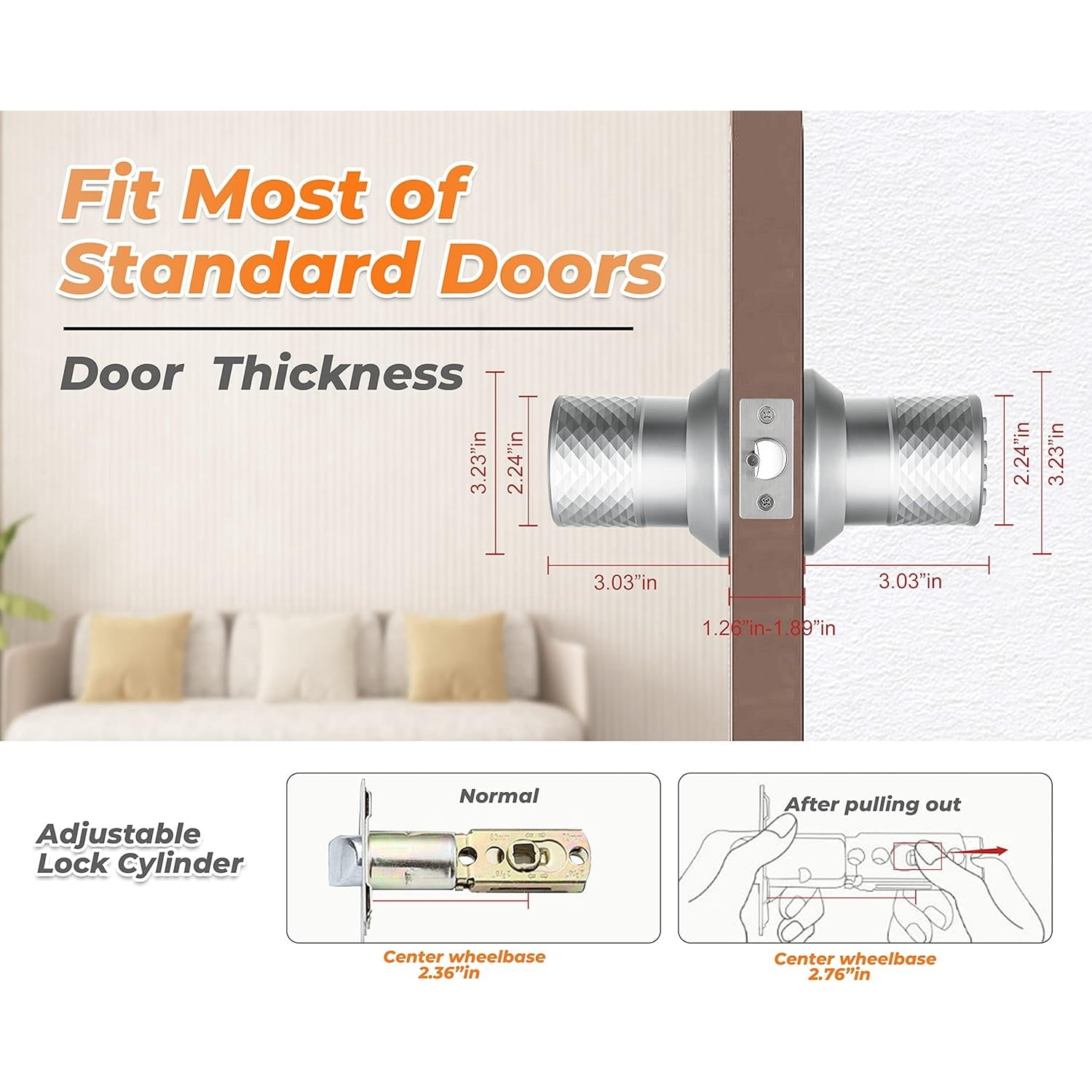 Electronic Keypad Door Knob, Smart Keyless Entry Door Knobs, Code, Anti-Slip Handle, 2.5s Auto Lock, Waterproof Door Lock, Easy to Install for Home, Office, Apartments and Garage Silver