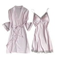 thumbnail image 3 of Sleepwear Sets for Women with Robe Lace V-Neck Camisole 2 Piece Outfit Sets Wedding Party Long Sleeve Silk Bride Robe with Belt Nightgown, 3 of 4