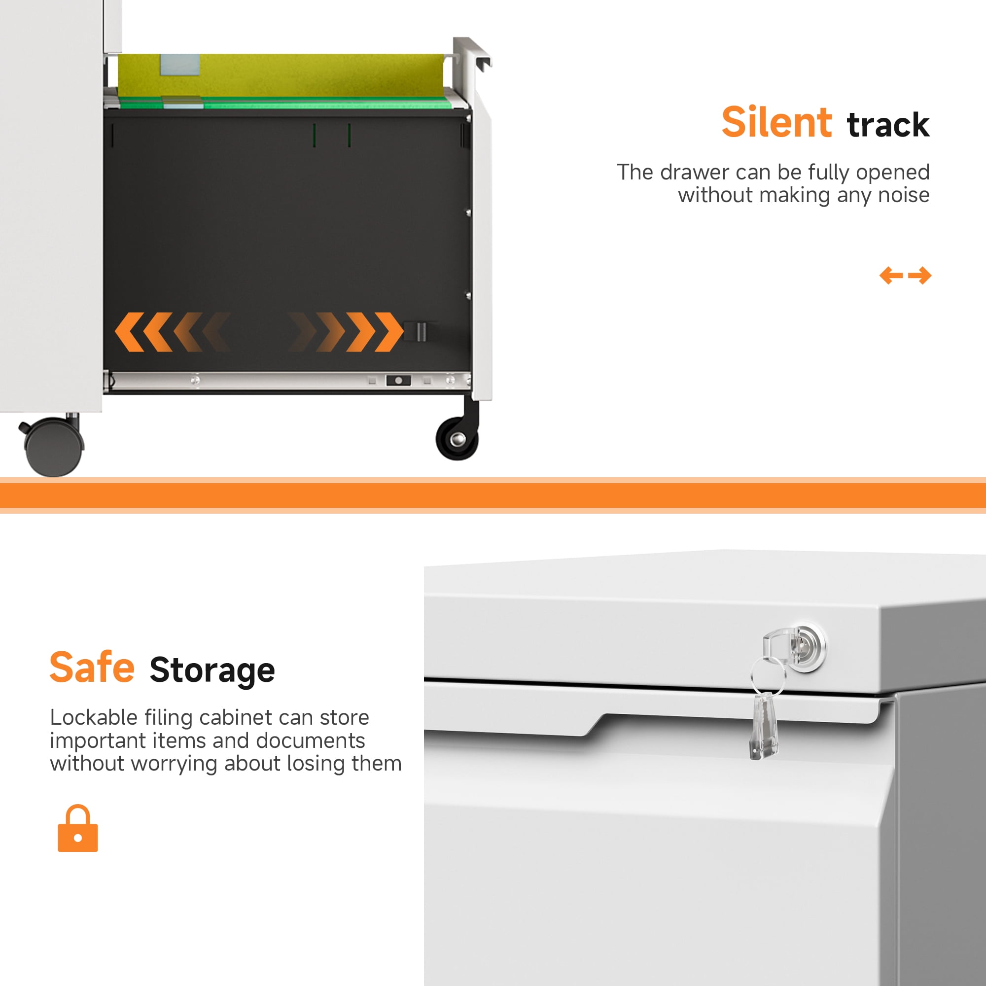 Topass 2 Drawer Mobile File Cabinet, Under Desk Metal Storage Cabinet with Lock, Office Filing Cabinet for A4/F4/Letter (White)