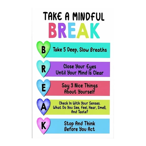 Mindfulness Wall Art Calming Corner Decor Inspirational Quote for Preschool Counseling Office Focus Relax Space Mental Health Therapy Decor