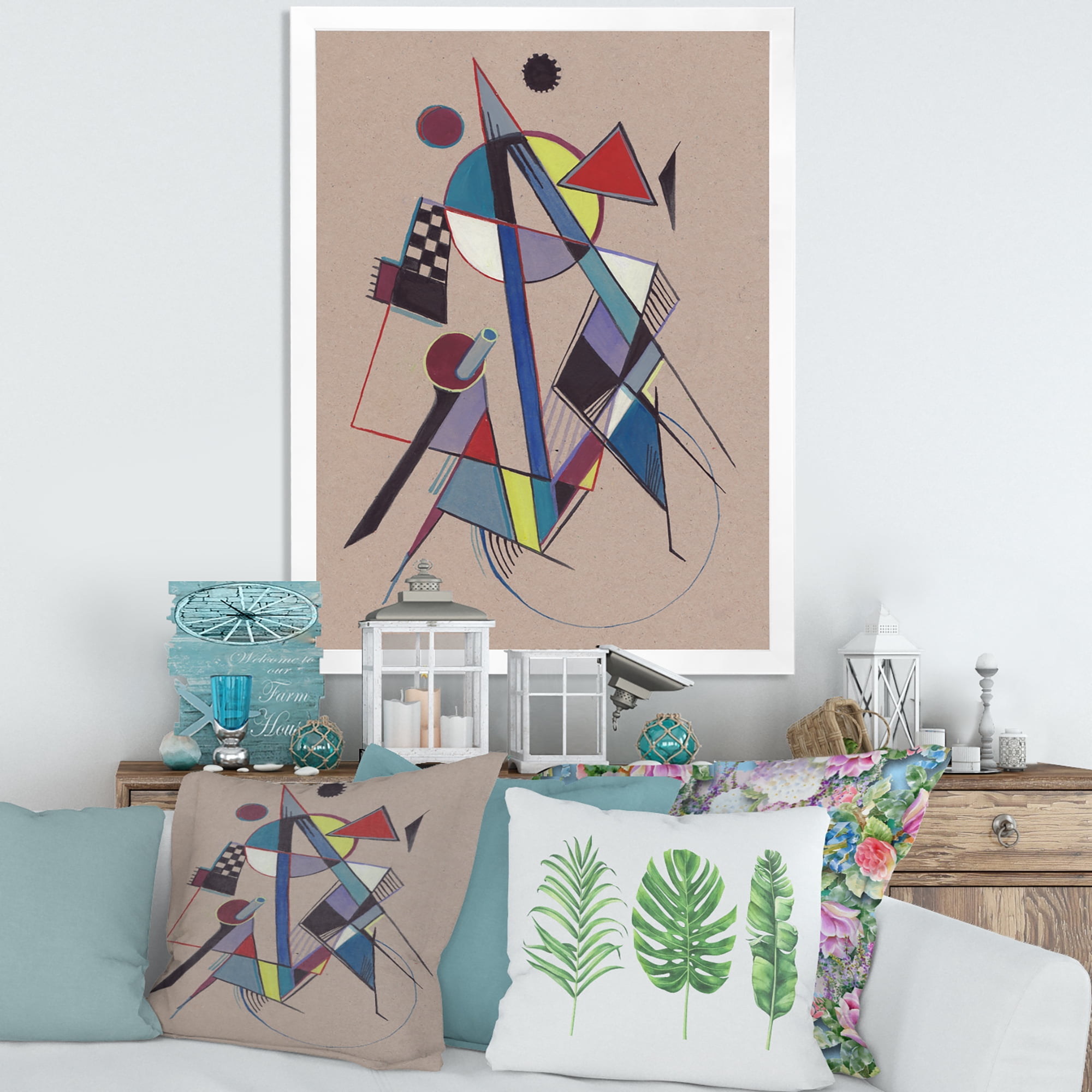 Designart 'Abstract Compositions Of Colored Geometric III' Modern Framed Art Print