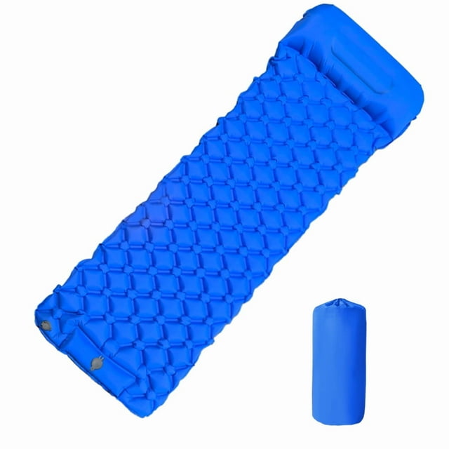 Colchón inflable para acampar al aire libre, almohadilla para dormir con almohadas, esterilla de aire ultraligera integrada, bomba de inflado para senderismo