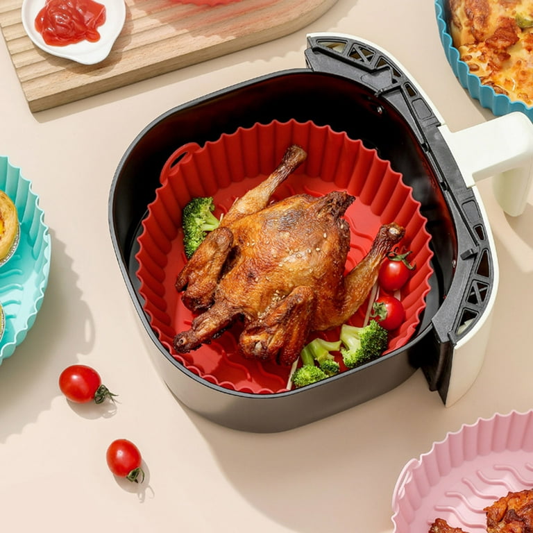 YX Store Baking Pan Reusable Non-Stick Silicone Air Fryers Oven Baking Tray Fried Pizza Chicken Basket Airfryers Accessories, Size: 8.5, Red