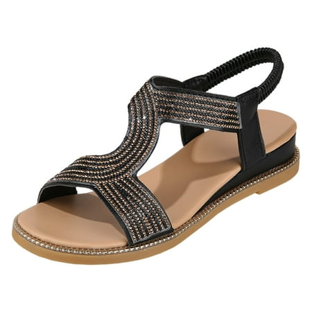 

PEASKJP Sandals Women Wide Women s Braided Flat Sandals Fashion Flip Flop Shoes Roman Gladiator Slip On Summer Flats (Black 6.5)