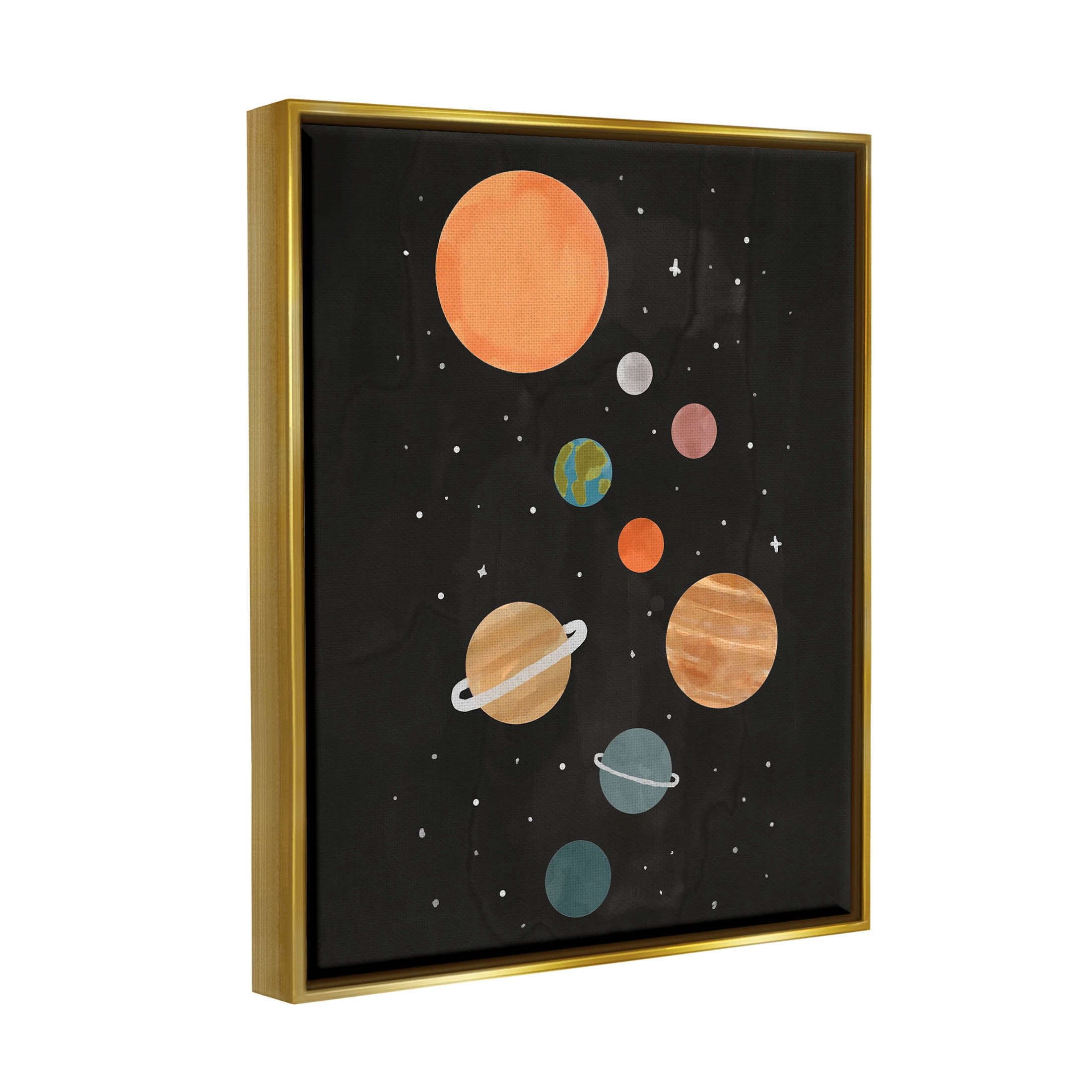 Solar System Planets Sky Art for Kids Graphic Art Metallic Gold Framed Art Print Wall Art