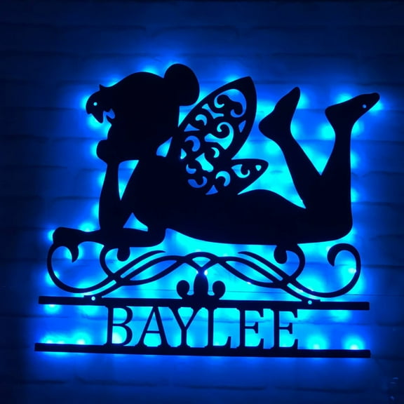 Handmadetneonsign Custom Metal Tinkerbell LED Sign, Fairy Metal Sign, Birthday Gift, Kids sign