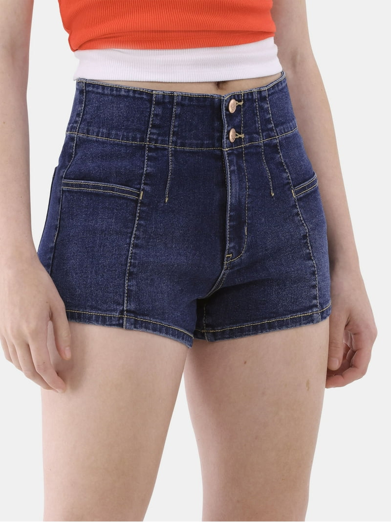 【2plan】Summer Pintuck Denim Short Pants No Boundaries Pintuck Denim Shorts, 3” Inseam, Women's