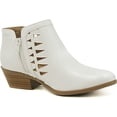 thumbnail image 2 of Soda Chance Off White Perforated Cut Out Stacked Block Heel Ankle Booties (Off White, 6), 2 of 5