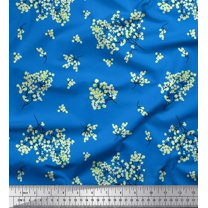 Soimoi Blue Rayon Fabric Leaf Leaves Print Fabric by the Yard 58 Inch Wide