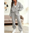 thumbnail image 4 of Women'S 2 Piece Outfits Casual Lapel Zip Sweatshirts and Wide Leg Pants Tracksuit Sets Light Gray XL, 4 of 8