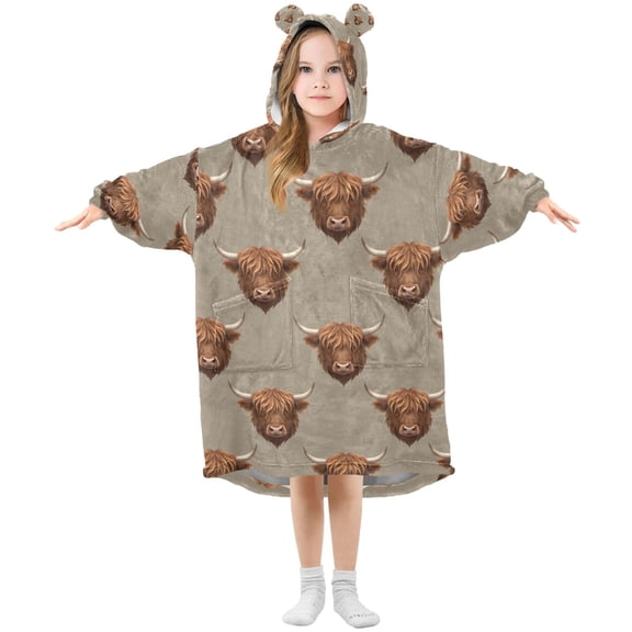 joogoo Wearable Blanket Retro Highland Cattle Hoodie for Oversized Sherpa Hooded 3-14 YR M