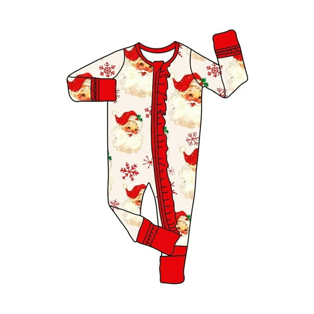 Ropa de estilo navideño para niñas, conjunto de serie con patrón de Papá Noel, conjunto de manga corta, conjunto de manga larga, mono, tela de seda de leche