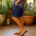 thumbnail image 6 of Womens Lightweight Breathable Knee Length Shorts Casual Vacation Elastic Waist Pleated Pocket Trousers Spring Summer Basic Capris Navy M, 6 of 6