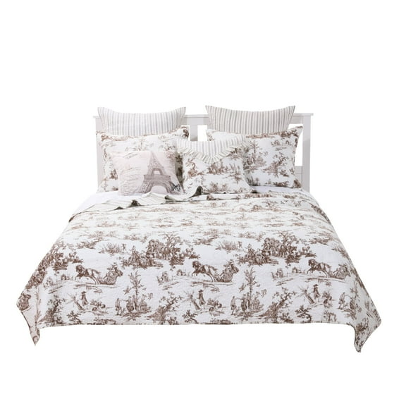 Greenland Home Fashionss Oversized 100% Cotton Classic Toile Taupe 2 Piece Reversible Quilt Set, Twin