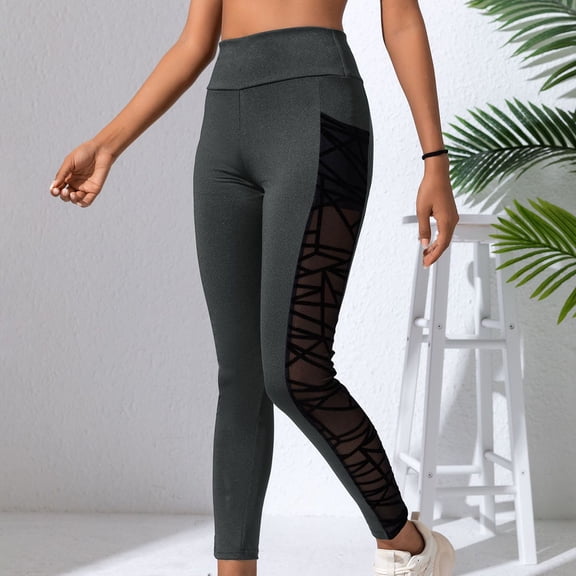 Sokhug Women's Plus Size Yoga Leggings pants High Waist Mesh Geometric Leggings Sheer Panel Stretch Workout Pants with Pockets