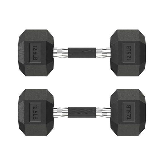 HANDBODE 12.5 lb Hex Rubber Dumbbells, Non-Slip Handle, Strength Training Home Weights