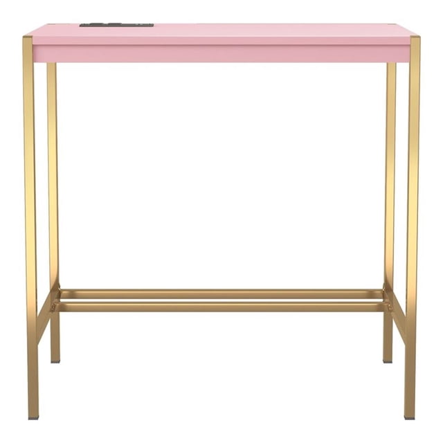 Pemberly Row Contemporary Wood Writing Desk with USB Port in Pink