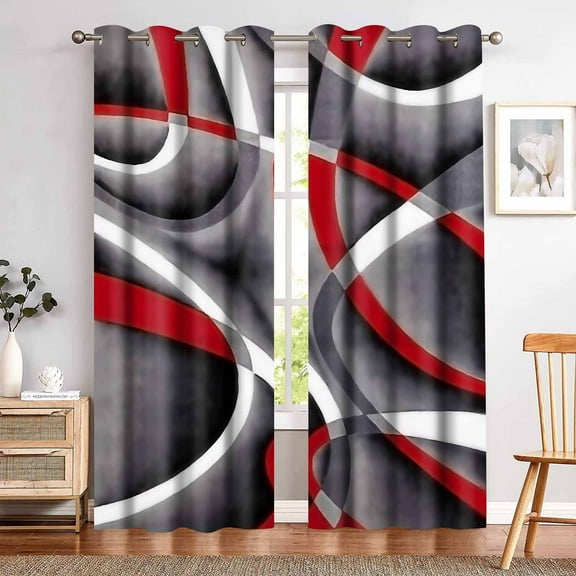 Red Black Grey Blackout Curtains for Bedroom 2 Panels Set Modern Abstract Geometric Black Out Living Room Curtains Grommet Thermal Insulated Room Darkening Window Drapes-52"W x 84"L (Pack of 2)