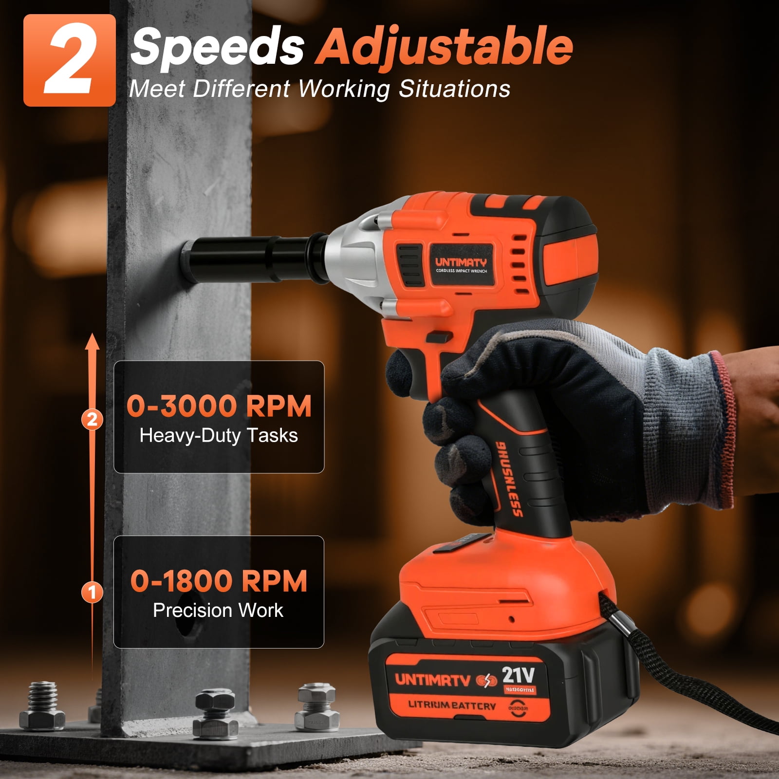 Cordless Impact Wrench, UNTIMATY 1/2 inch  Brushless Impact Gun, Max Torque 320 Ft-lbs（430N.m） Impact Wrench with 21V Brushless Motor, with 3.0Ah Li-ion Battery & 7 Sockets
