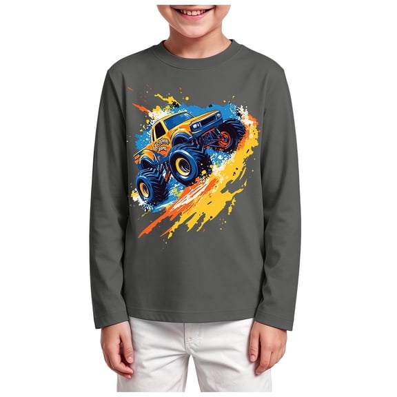 RFQWOVSR Boys' Long Sleeve T-Shirt with Racing Print for Casual Fall Wear