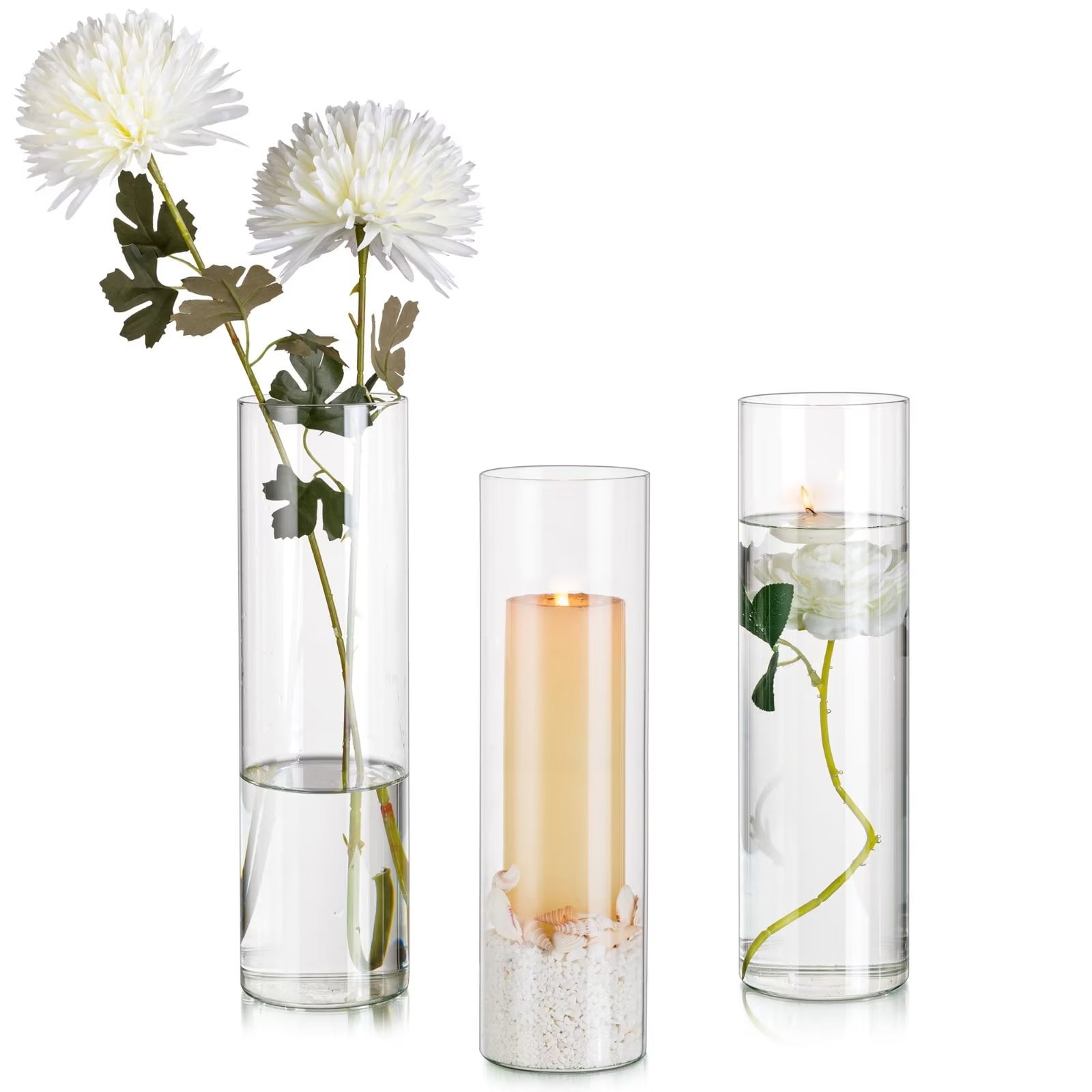 Glasseam 3.9X16 Inch Tall Glass Cylinder Vases Set of 3 Clear Flower