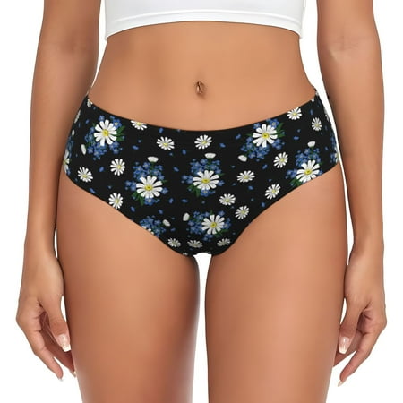 Womens Underwear - Blue White Daisies Flowers No Show Seamless Underwear for Women  Soft Sexy Stretch Women s Panties  Hipster Ladies Panties Bikini Underwear Briefs