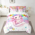 thumbnail image 2 of Manfei Cute Axolotl 7pcs Bedding Comforter Set,Colorful Triangle Stars Queen Bedding Sets,Pink Cartoon Ocean Salamander Queen Sheet Sets For Girls Kids,Super Cozy Room Decor Reversible, 2 of 8
