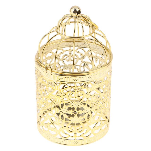 Ruiboury Electroplated Metal Birdcage Shape Tea Light Candle B- Holder Gold Type B 1Set