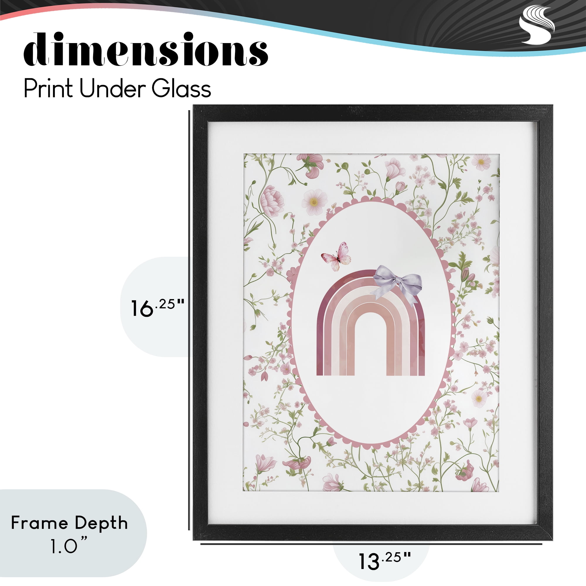 Stupell Industries Floral & Ribbon Rainbow Black Framed Print Under Glass, design by Christine Simpson Art