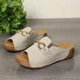 thumbnail image 6 of Beige Women'S Open Toe Mules With Metallic Buckle Wedge Heel Thick Soles Comfortable Casual Summer Wear Slip On Lightweight Soft Fabric Upper Size 36, 6 of 9