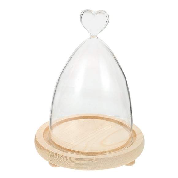 Cúpula de vidrio transparente con base de madera, cúpula de vidrio decorativa con diseño floral, regalo de San Valentín