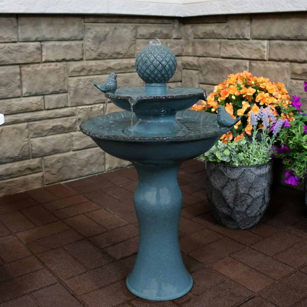 Sunnydaze Resting Birds Outdoor Water Fountain Ceramic 2Tier