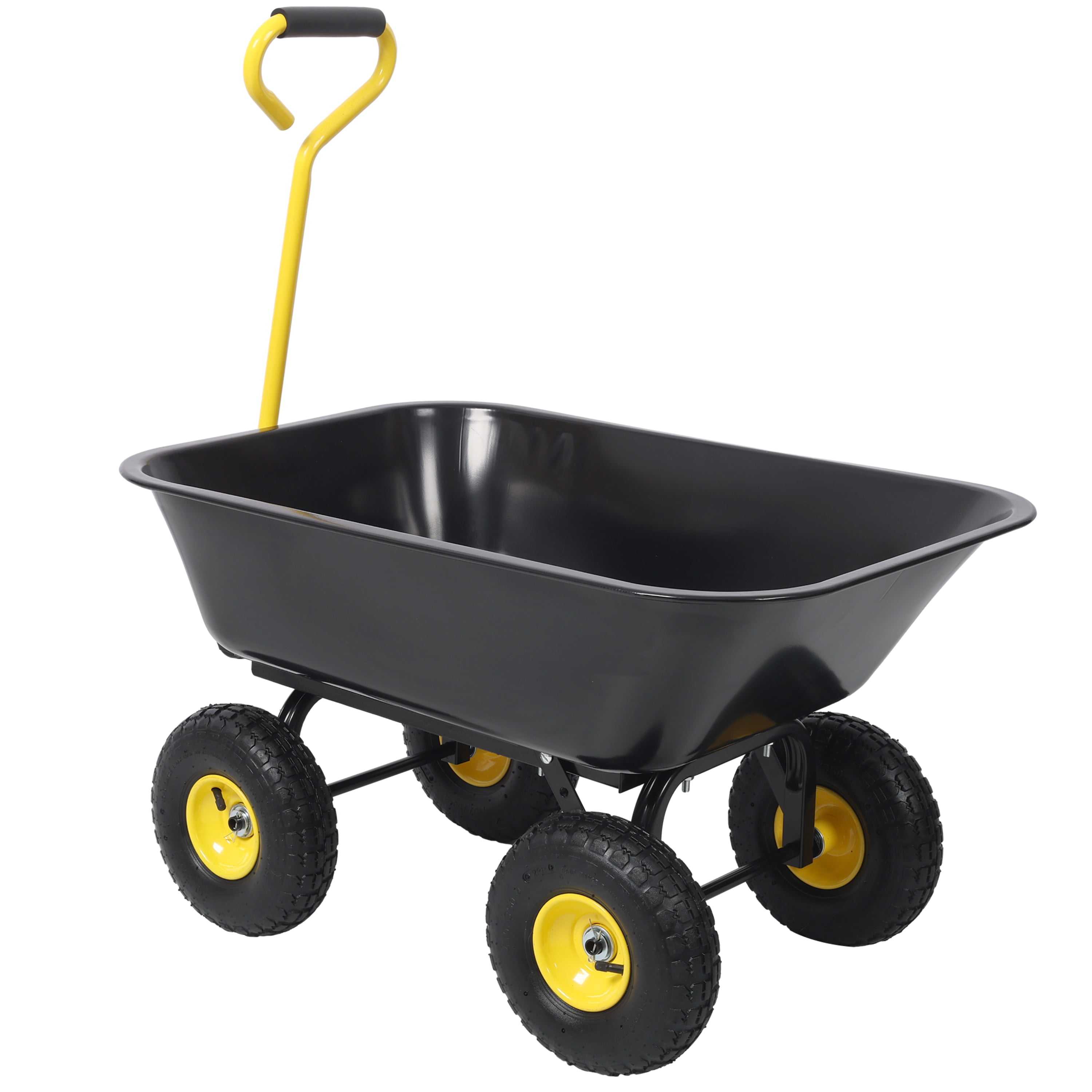 Metal Dumping Cart, 600lb Garden Cart Utility Yard Cart, Black Metal Large Bed,10 Inch Tires, for Lawn, Gardening, Construction