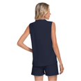 thumbnail image 6 of Stichou Women's Two Piece Sets Linen 2026 Summer Sleeveless V Neck Pleated Shorts Set Matching Sets Women Clothing Navy 2XL, 6 of 6