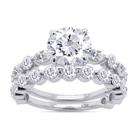 AFFY 7.5MM Round Moissanite Diamond Wedding Bridal Ring Set for Women 14K White Gold over Silver-4