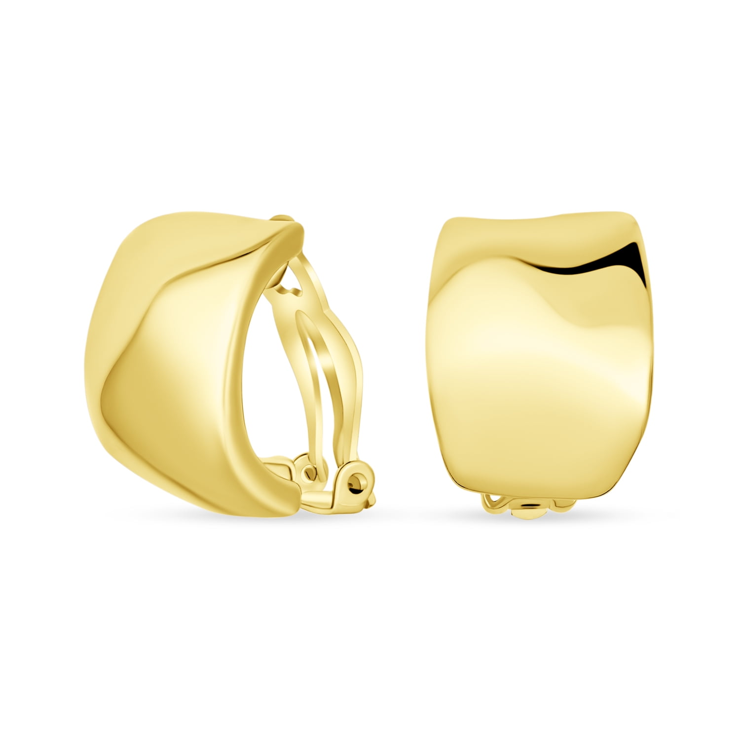 Hammered Dome Hoop Clip On Earrings Ears Gold Plated