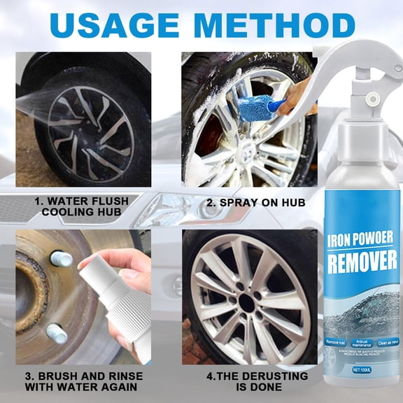 Multipurpose Rust Removal Spray for Cars, 3.4oz Derusting and Cleaning Agent for Metal, Plastic, and Fabric Surfaces, No-Rinse Foam Formula with Long-Lasting Protection