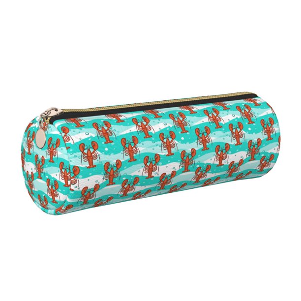Disketp Lobsters Of Turquoise Waves Estuche Organizador de Lápices de Cuero, Estuche de Oficina con Cremallera para Bolígrafo y Lápiz