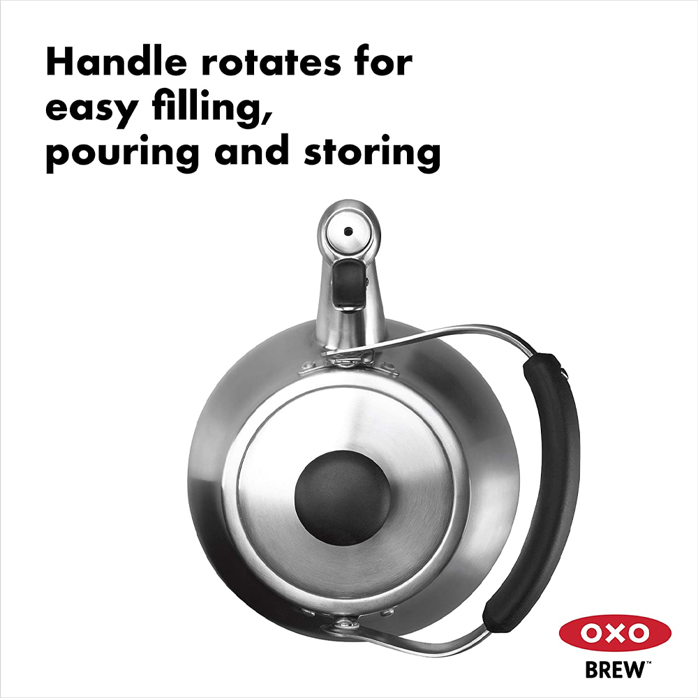 OXO Brew Classic Traditional Brushed Stainless Steel Tea Kettle Pot, Silver