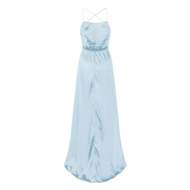 navy blue dress for baby girl Satin Halter-Neck Backless Maxi Dress main image 1