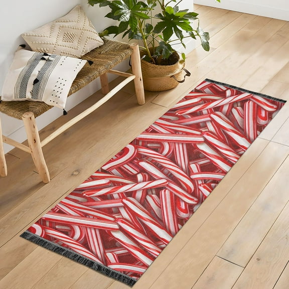 Ryvnso Candy Christmas Bedroom Runner Rug 2'x6' Hallway Area Carpet Non Slip Entryway Mat with Tassels