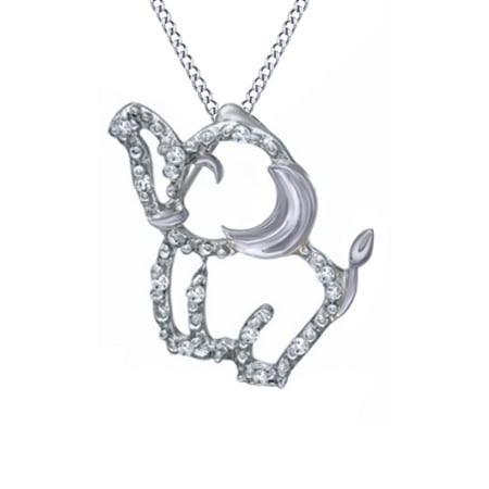 14k Elephant - Natural Diamond Accent Elephant Pendant Necklace in 14k White Gold Over Sterling Silver