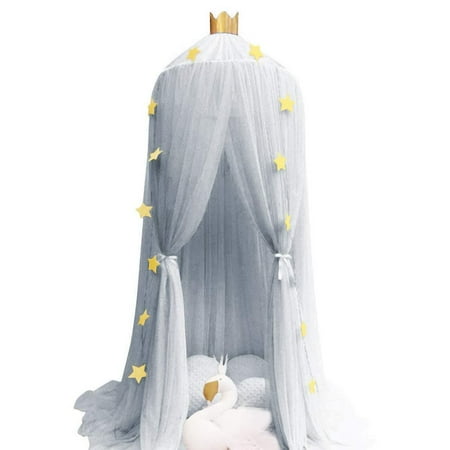 Dix-Rainbow Bed Canopy Yarn Play Tent Bedding for Kids Reading Playing with Children Round Lace Dome Netting Curtains Baby Boys and Girls Games House - Gray Gray - 10pcs Mesh