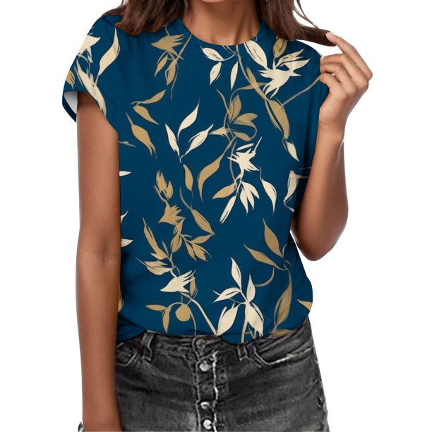 Gibobby Playera de Manga Corta Casual Suave Camiseta manga corta informal con cuello redondo estampada a la moda para mujer(Azul,XL)