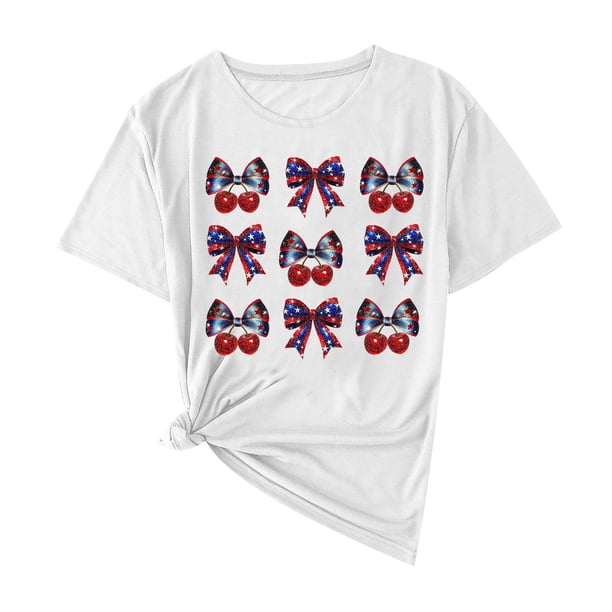 Camisas de Manga Corta para las Mujeres Moda Casual Impresión Cuello Redondo Suéter Tee Blusas