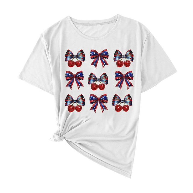 Camisas de Manga Corta para las Mujeres Moda Casual Impresión Cuello Redondo Suéter Tee Blusas