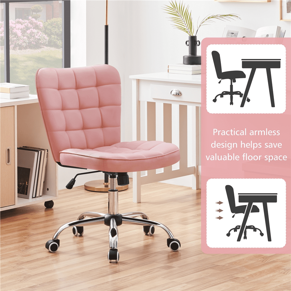 Alden Design Modern Tufted Faux leather Armless Desk Chair for Home Office, Pink