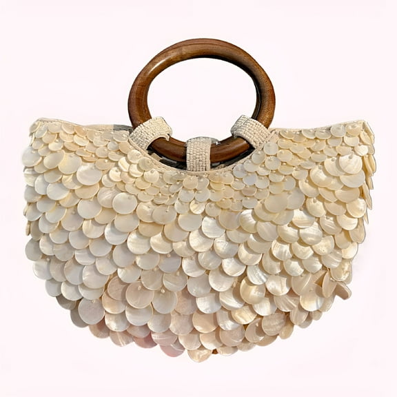 TELOLY Shell Beaded Clutch Purse for Women Luxury Handmade Top Handle Bag Beach Evening Handbag for Summer Vacation