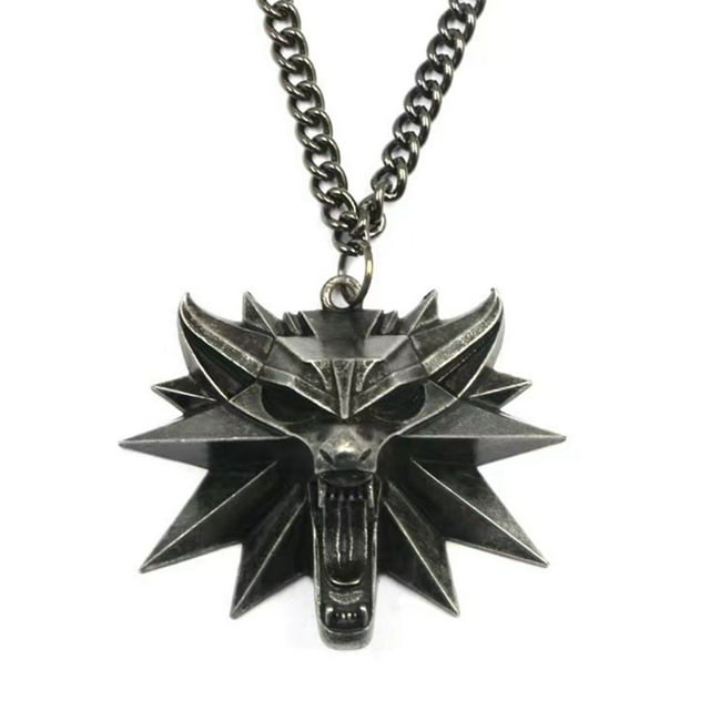 Collar con medallón de 3 lobos de The Witcher, colgante con cabeza de lobo vikingo antiarañazos, para regalos, colocación diaria, ojo negro